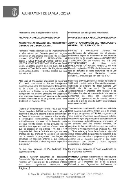 acta pleno 11.01.11 bilingÃ¼e sin datos personales - Villajoyosa