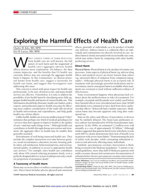 Exploring the Harmful Effects of Health Care - University of ...