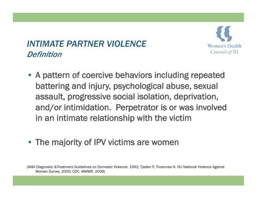 Intimate Partner Violence 1 - Women's Health Council