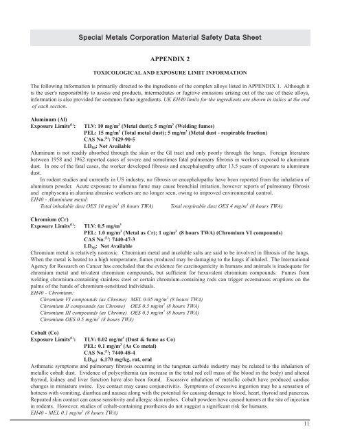 Material Safety Data Sheet - Special Metals Corporation