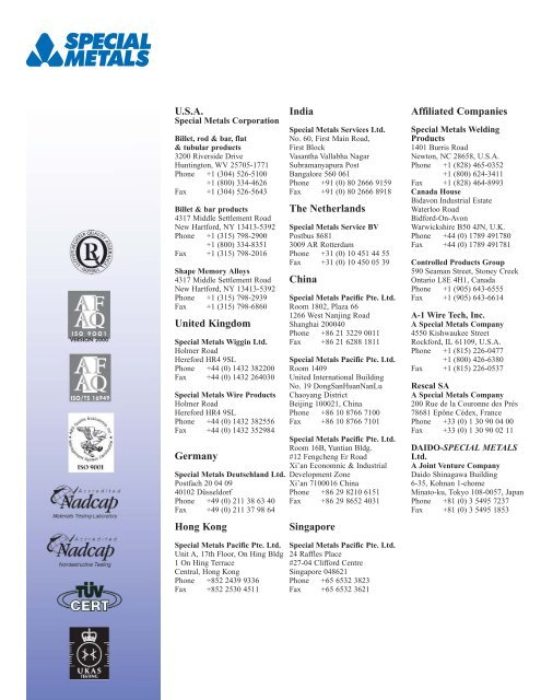 Material Safety Data Sheet - Special Metals Corporation