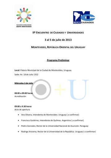 Programa Preliminar II Encuentro de Ciudades y Universidadesx