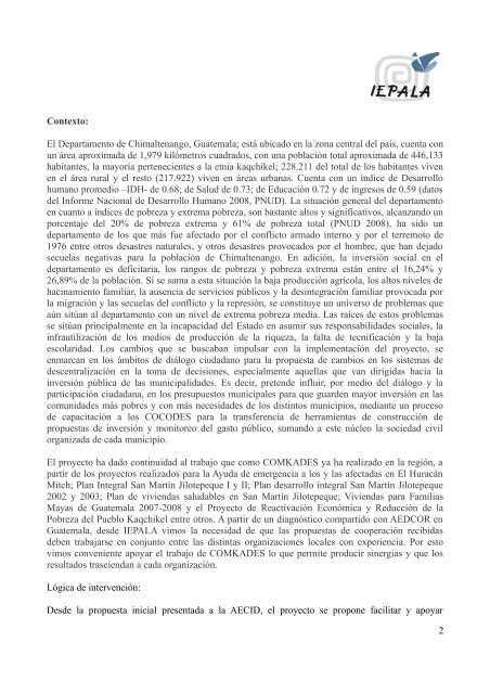 TÃRMINOS DE REFERENCIA EvaluaciÃ³n Final del proyecto - Iepala