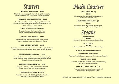 a la carte menu pdf