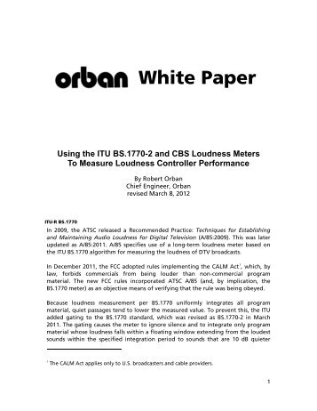 [PDF] Using the ITU BS.1770-2 and CBS Loudness Meters ... - Orban