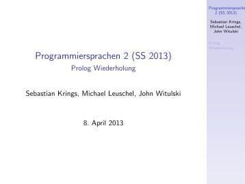 Programmiersprachen 2 (SS 2013) - Prolog Wiederholung