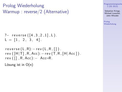 Programmiersprachen 2 (SS 2013) - Prolog Wiederholung