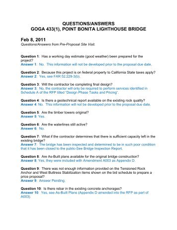 QUESTIONS/ANSWERS GOGA 433(1), POINT BONITA ...