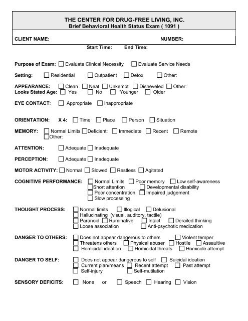 CFDFL Brief Mental Status Exam Template - NIATx