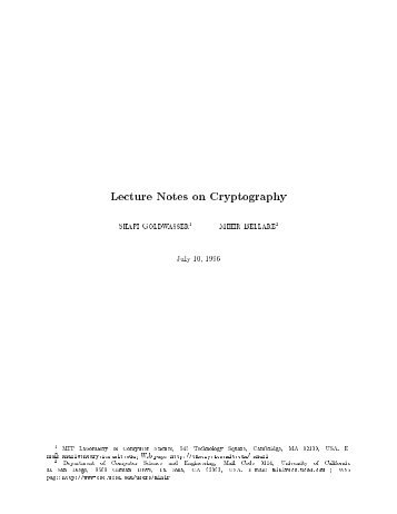 Lecture Notes on Cryptography ShAFi GoldFASSErT Mihir BEllArE2 ...