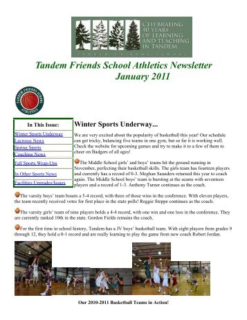 Tandem Friends School Athletics Newsletter January 2011 Winter ...