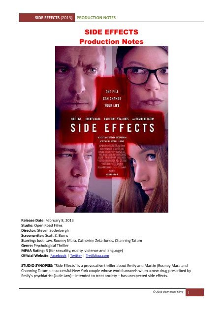 SIDE EFFECTS Production Notes - Visual Hollywood
