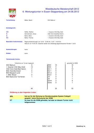 Westdeutsche Meisterschaft 2012 6. Wertungsturnier in Essen ...