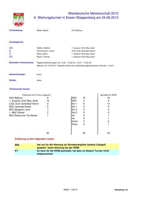 Westdeutsche Meisterschaft 2012 6. Wertungsturnier in Essen ...