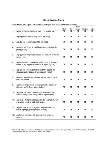 Sleep Hygiene Index - Norwegian - Helse Bergen