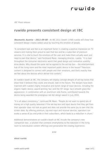 ruwido presents consistent design at IBC