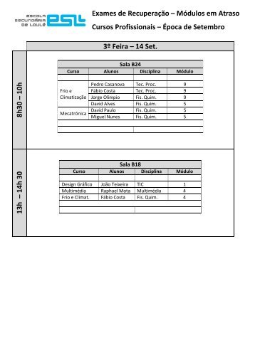 Exames de RecuperaÃ§Ã£o â MÃ³dulos em Atraso Cursos Profissionais ...