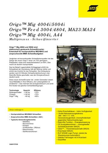 Origo Mig 4004i und 5004i - ESAB