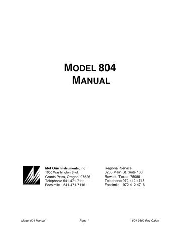 MODEL 804 MANUAL - Met One Instruments