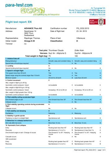 Flight test report: EN - Advance