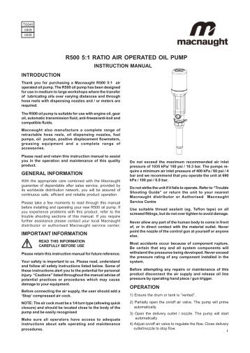R500 Instruction Manual - Lube Control