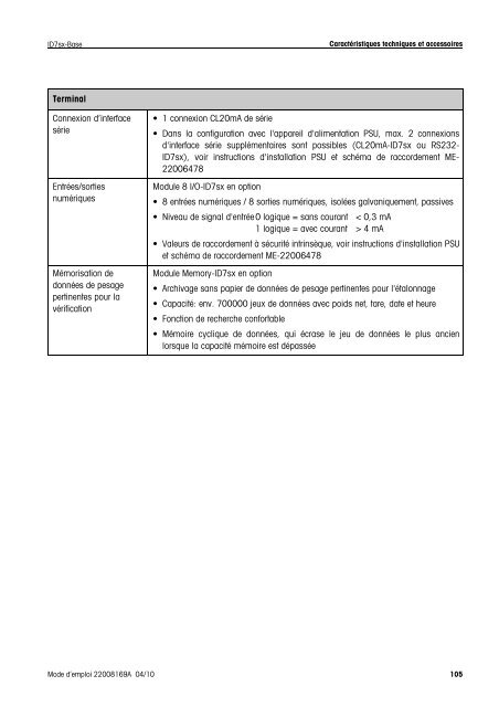 Mode d'emploi METTLER TOLEDO MultiRange Terminal de pesage ...