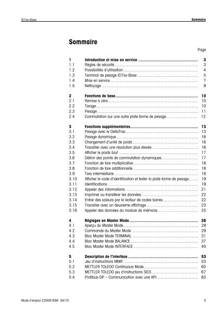 Mode d'emploi METTLER TOLEDO MultiRange Terminal de pesage ...