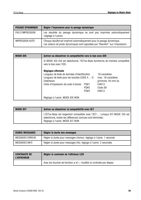 Mode d'emploi METTLER TOLEDO MultiRange Terminal de pesage ...