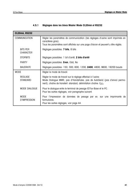 Mode d'emploi METTLER TOLEDO MultiRange Terminal de pesage ...