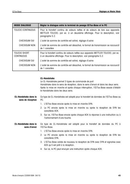 Mode d'emploi METTLER TOLEDO MultiRange Terminal de pesage ...