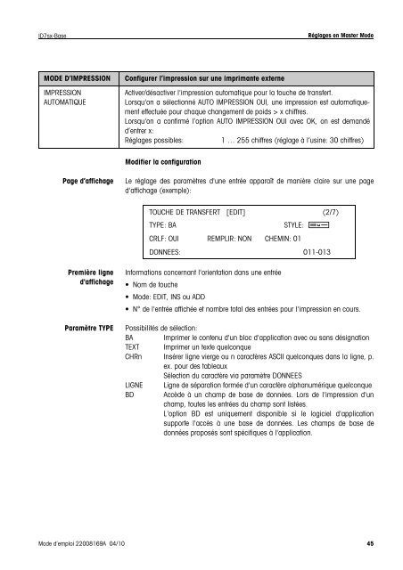 Mode d'emploi METTLER TOLEDO MultiRange Terminal de pesage ...