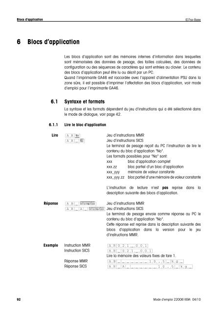 Mode d'emploi METTLER TOLEDO MultiRange Terminal de pesage ...