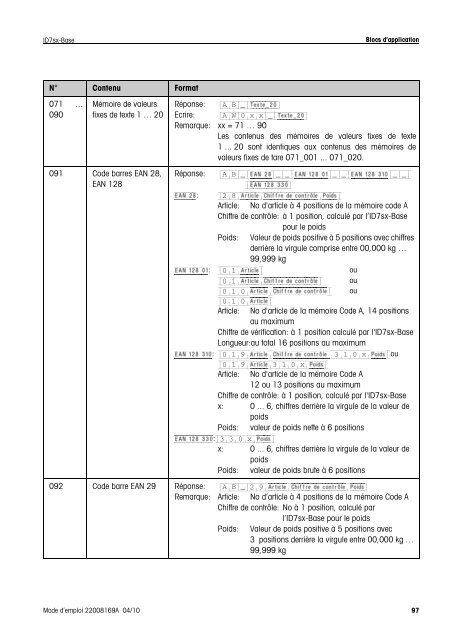 Mode d'emploi METTLER TOLEDO MultiRange Terminal de pesage ...