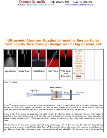 Ultrasonic Atomizer Nozzles for making fine ... - Daintree Scientific