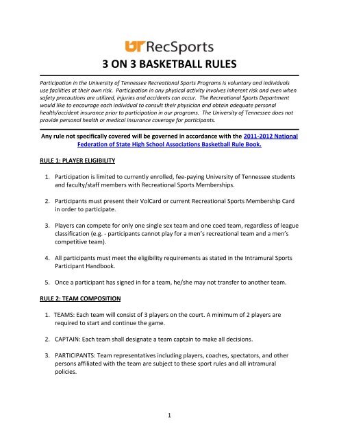 3 ON 3 BASKETBALL RULES RecSports 3 ON 3 BASKETBALL RULES RecSports