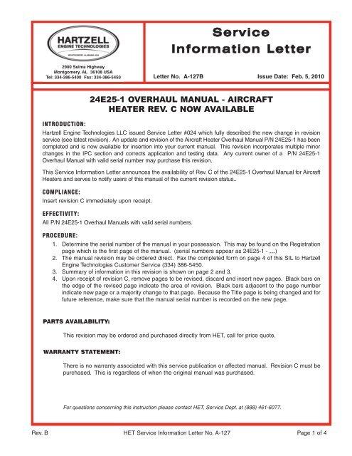 Service Information Letter - Hartzell Engine Technologies