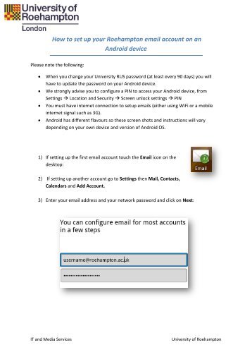 How to configure an Android device for Roehampton ... - StudentZone