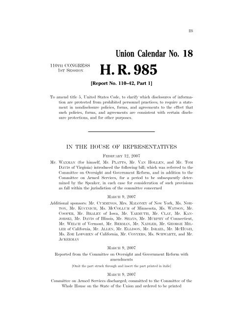 H. R. 985 - MSPB Watch