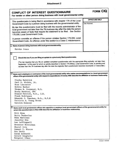 conflict of interest questionnaire form ciq - Central Health