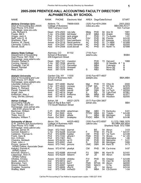 Sidelæns arabisk Automatisk 1 2005-2006 prentice-hall accounting faculty directory alphabetical