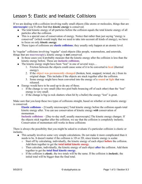 Lesson 5: Elastic and Inelastic Collisions