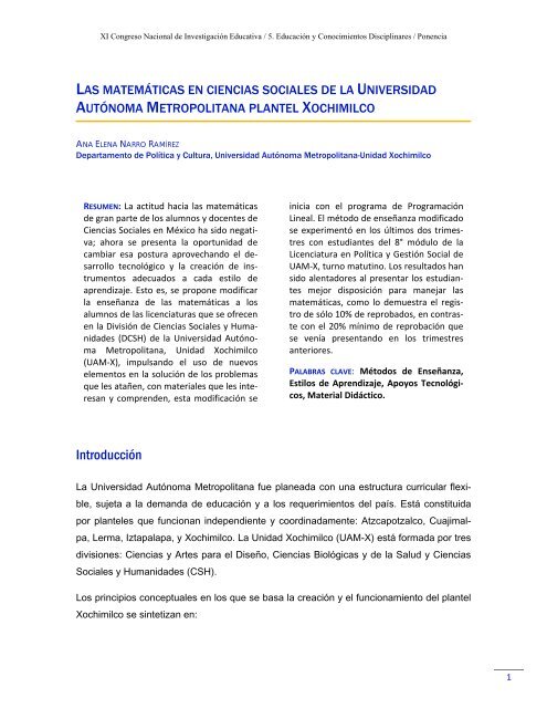 Las matemÃ¡ticas en ciencias sociales de la Universidad AutÃ³noma ...