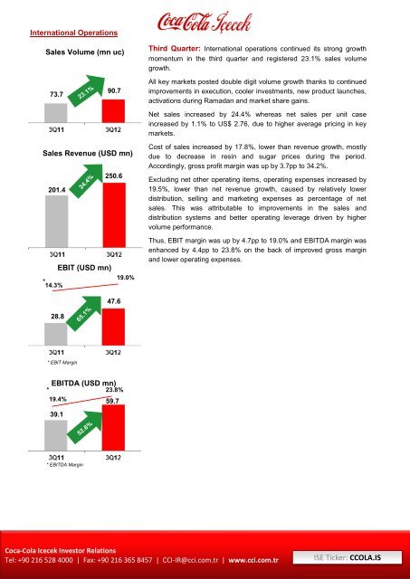 COCA-COLA İÇECEK A.Ş. INTERIM REPORT as of September 30 ...