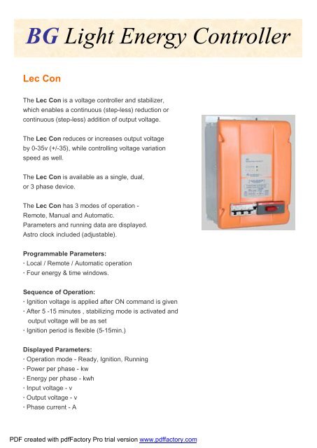 Light Energy Controller - Smart-Info Limited