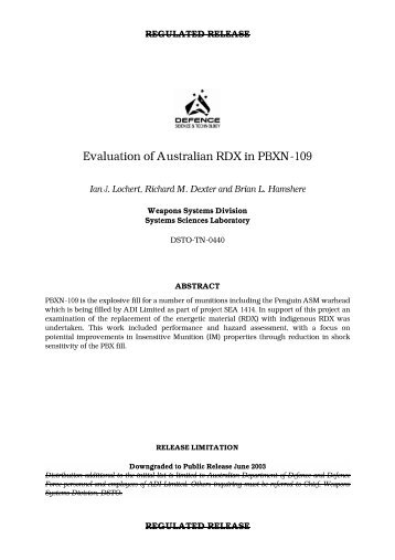 Evaluation of Australian RDX in PBXN-109 - Defence Science and ...