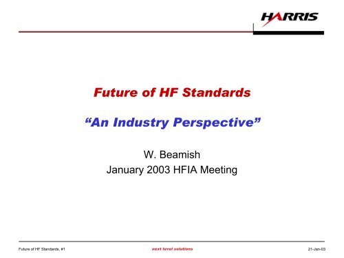 Future of HF Standards âAn Industry Perspectiveâ - HFIA