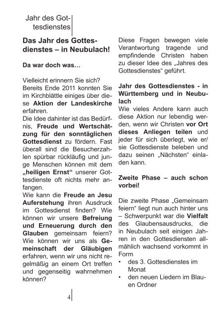 Das Kirchblättle - Evangelische Kirchengemeinde Neubulach