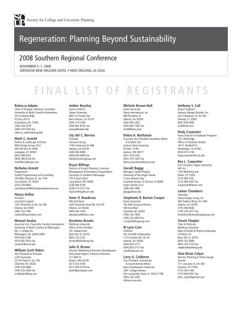 final list of registrants - Society for College and University Planning