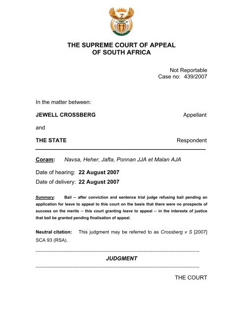 THE SUPREME COURT OF APPEAL OF SOUTH AFRICA