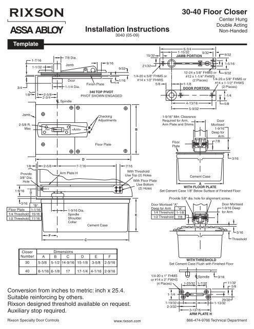 Rixson Model 40 Installation - Epivots